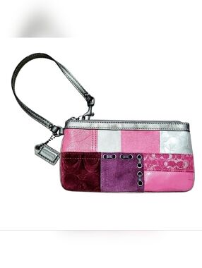 Coach Patchwork Wristlet Pink Purple Leather Signature Small Clutch Wallet Y2K